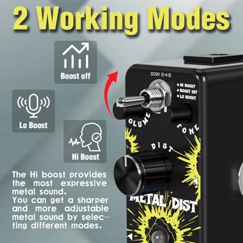 AFOT Vintage Distortion Pedal, Metal Distortion Pedal 3 Working Modes, Warm Smooth Wide Range of Vintage Distortion Sound, Mini Effect Pedal True Bypass