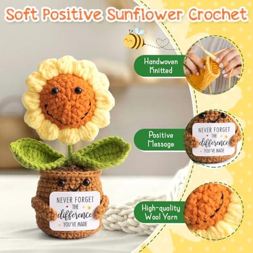 Christmas Thank You Gifts for Women, Nurse, Coworkers, Teacher, Boss, Retirement Farewell Going Away - Emotional Sunflower Support Crochet - Never Forget The Difference You Make Gifts