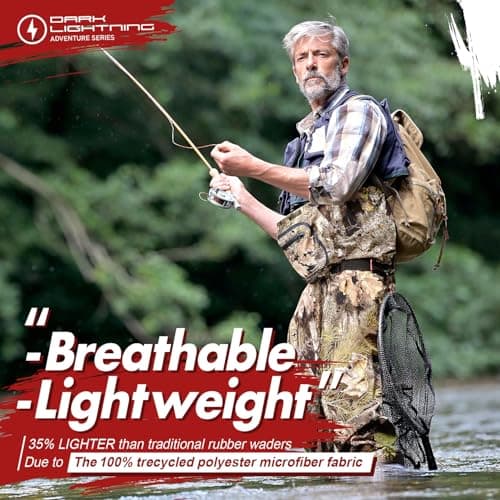 Dark Lightning Breathable Insulated Chest Waders, Perfect for 4 Seasons Fly Fishing Stocking Foot Waders for Men and Women