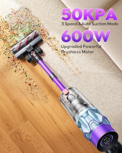 Cordless Vacuum Cleaner 65min/600W/50KPA Self-Standing Vacuum Cleaners for Home with 3.3Ft Hose & Auto Mode, Wall Mount Charging Stick Vacuums with Fragrance Dust-Scraper for Hardwood Floor/Car/Pet