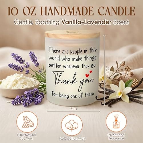 OASSIE Thank You Gifts for Women - Long Lasting Vanilla Lavender Candle 10 Oz - Appreciation Inspirational Birthday Gifts for Women Coworkers Friend Teachers Nurses Boss Employees