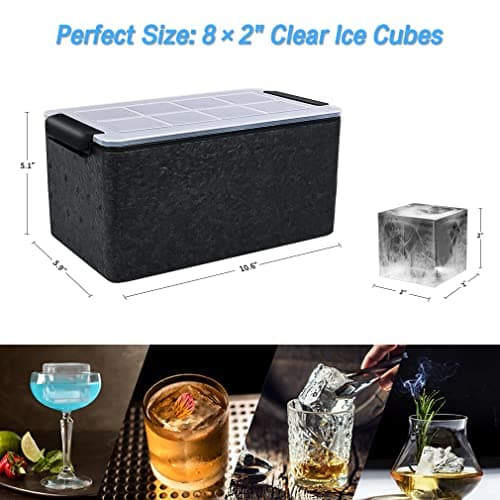 TINANA Upgrade 2 Inch Clear Ice Cube Tray Make 8 Large Square Crystal Ice Cube Maker for Cocktail, Whiskey & Bourbon Drinks, Gifts for Men
