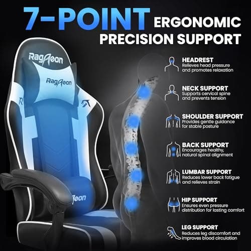 Gaming Chair for Adults Gamer Game - Ergonomic Gaming Chair with Footstool, Headrest, and Lumbar Support Height Adjustable Leather Game Chair’s 200 KG Load Bearing Capacity White