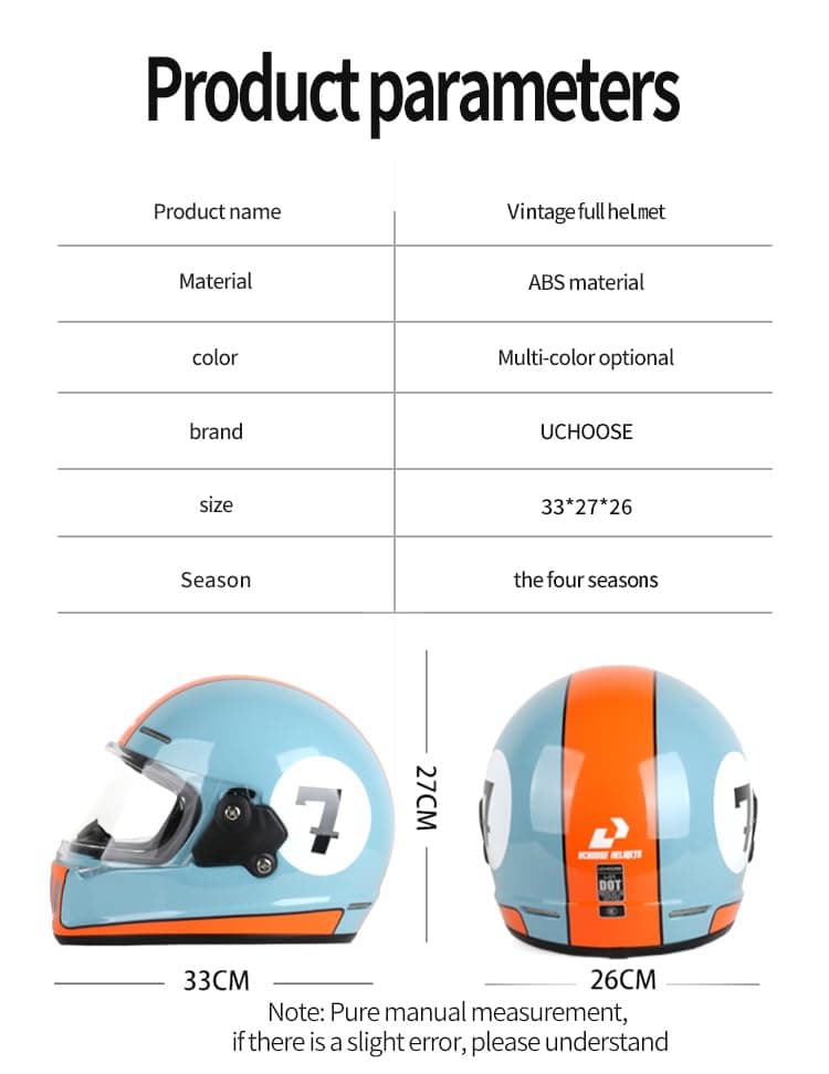 Vintage Full Face Motorcycle Helmet for Women Men for Cruiser, Cafe Racer, Commuting & Touring, DOT Certified