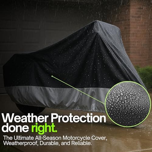 Light Weight Motorcycle Cover (L) with Cable & Lock. Fits up to 84" Length Sport Bike, Dirt Bike, Small Cruiser.