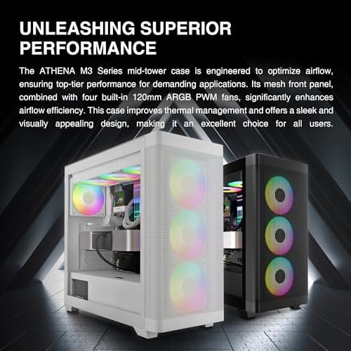 GAMDIAS White ATX Mid Tower Computer Case Tempered Glass, Gaming PC Case Support Dual 360mm AIO/Radiator, 7x120mm Case Fans (4X 120mm Built-in), 420mm GPU/VGA, USB3.0X 2, Type C x1, 170mm CPU Cooler