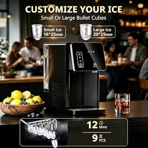 Cowsar 2-in-1 Countertop Ice Maker with Water Dispenser, 26lbs/24H, Fast 9 Ice in 8 Mins, 2 Sizes of Bullet Ice Machine with 3.3L Removable Water Tank for Home, Kitchen,Office