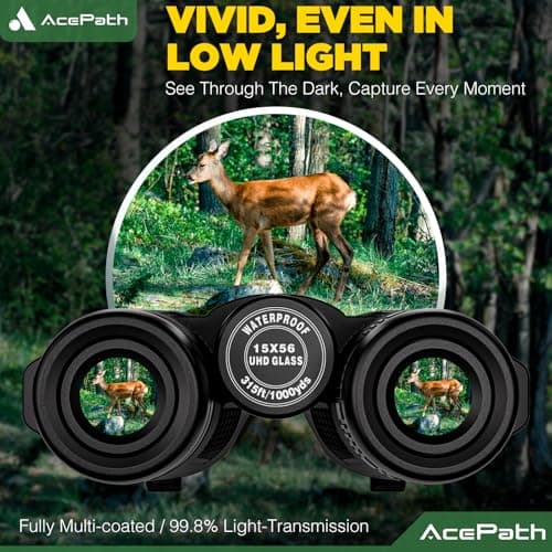 15x56 Binoculars for Adults High Powered - Large View Binoculars with Clear Low Light Vision - Waterproof Compact Binocular for Hunting Camping Cruise Travel Bird Watching