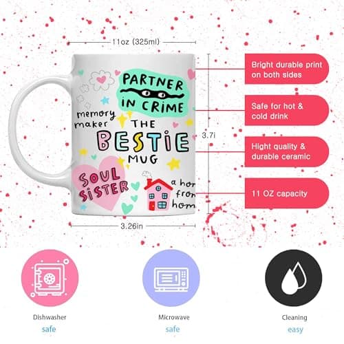 Gossby Bestie Coffee Mug - Best Friend Gift For Women - Friendship Gift for Female Friend - Friendship Gifts For Women Birthday - Gifts For Close Female Friends - 11oz White Ceramic Cup