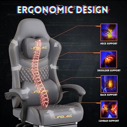 Gaming Chair,Ergonomic Computer Gaming Chair,400lb Load-Bearing,Retractable Footrest/Waist Support/Ergonomic Backrest[Spring + 4D Sponge] (Grey)