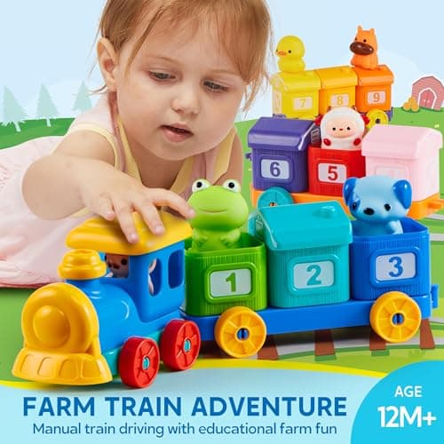 Play-Act Learning Toys for 1 2 3 Years Old, Counting, Matching & Sorting Montessori Learning Farm Train Including 9 Farm Animals, Birthday Gift for Baby Boys Girls B0CYT85XT6