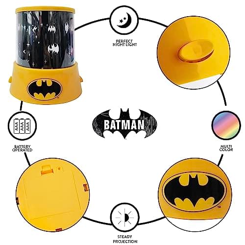 Idea Nuova Batman Color Changing Kids Lamp and Nightlight,LED Projection Light for Bedroom Décor, Superhero Night Lamp for Boys & Girls