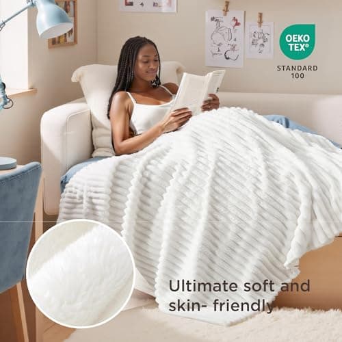 Bedsure GentleSoft White Throw Blanket for Couch - Cozy Blanket for Women, Cute Fleece Throws for Girls, Teacher Gifts Birthday Gifts for Women Men Mom, Room Home Dorm Decor, Off White, 50x60 Inches