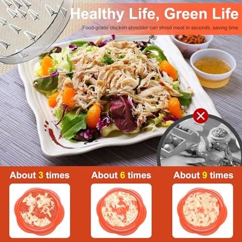 Chicken Shredder Large Chicken Breast Shredder Tool Twist with Brush&Fork, Visible Meat Shredder Machine, Anti-Slip Strip, Ergonomic Handle, BPA Free, Suitable for Pork Beef Chicken(Orange)