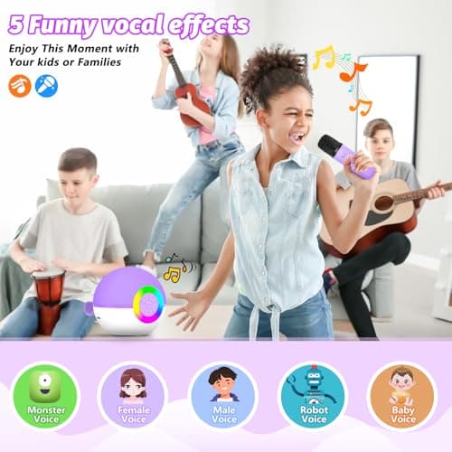 goopow Mini Karaoke Machine Speaker for Kids Adults, Portable Bluetooth Microphone Song Toys with LED Light, Best Chritmas Birthday Festival Gift for 3 4 5 6 7 8+ Year Old Girls Boys (Purple-2MIC) B0D4TMSXJ8