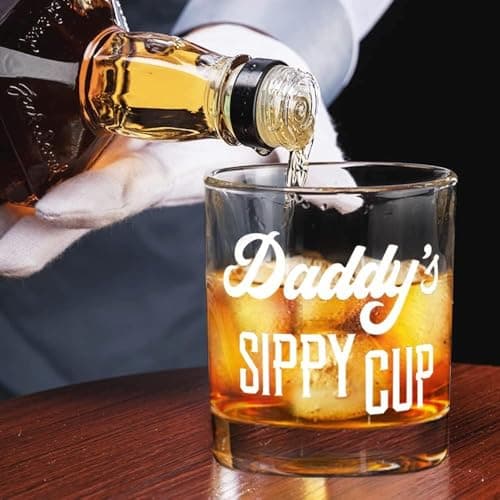 LIGHTEN LIFE Daddy's Sippy Cup Whiskey Glass 12 oz,Unique Dad Gift in Valued Wooden Box,Funny Gag Gift for New Dad,Father,Husband from Kids Wife for Father's Day,Birthday,Christmas