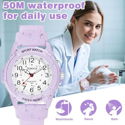 TENOCK Waterproof Nurse Watch for Medical Professionals Students Women Men, Night Light, 12/24 Hour Military Time Easy to Read Dial, Second Hand Watch for Nursing Day Gifts