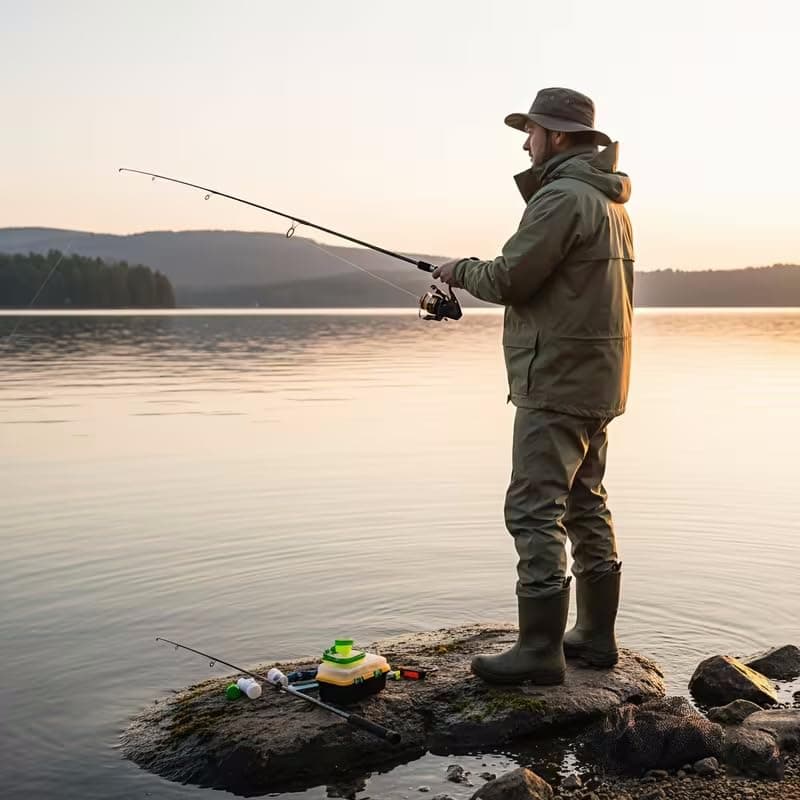 Fishing Reel 5.2:1 Gear Ratio Compact Design Includes Fishing Line for Portable Angling, Shore, Boat, Travel