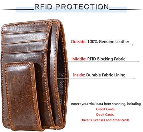 HOPSOOKEN Money Clip RFID Front Pocket Wallet Men Leather Slim Minimalist Wallet