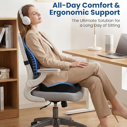 Seat Cushion Lumbar Support Pillow for Office Chair, X Large Memory Foam Chair Cushions for Sciatica Tailbone Pain Relief Coccyx Pad for Wheelchair, Car, Home, Office, Desk