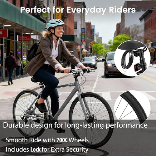 MOONCOOL Hybrid Bike for Men, 700C Aluminum 29LBS Ultra-Light 8-Speed Commuter Bike, 350lb Capacity, 29" Adult Urban Bicycle, Dual Disc Brakes, for Tall Men&Women, 85% Pre-Assembled