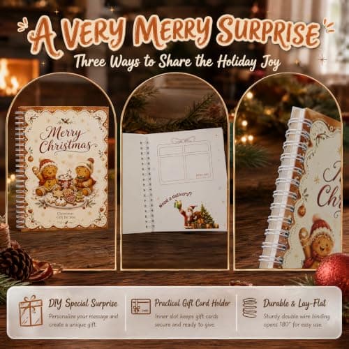 10 Page Spiral Gift Card Book,Xmas Gift Card Holder with 12 Self‑Adhesive Dots,DIY Stocking Stuffers for Women Men Kids Christmas Gift Card Book,Merry Christmas Gift Card Booklet for Adults Teens B0HDZMJ97N