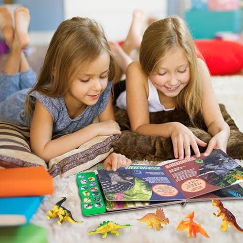 Dinosaur Toys,Dinosaur Sound Book with Pack of 12 Toy Figures,Realistic Roars,Interactive Perfect for Kids Dinosaurs Educational Toys for 3 4 5 6Year Old Boys&Girls