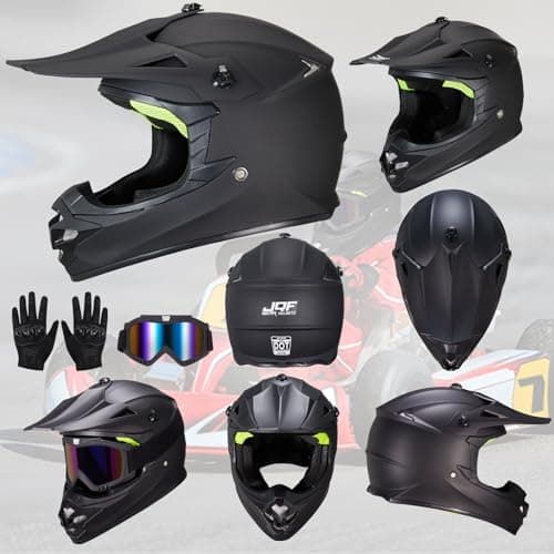 Youth Kids Dirt Bike Helmets Motocross Offroad ATV BMX MX Dirtbike Motorcycle Helmet J-01 with Goggles and Gloves DOT Approved