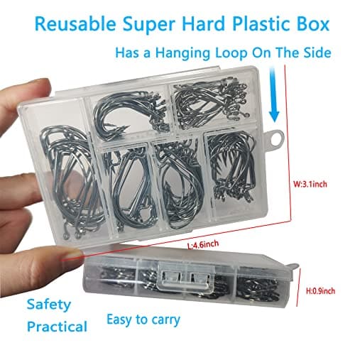 Afmivs Worm Hooks for Bass Fishing Hooks, 110pcs Bass Hooks Fishing, 6 Sizes Fishing Hooks Freshwater, Eagle Claw Hooks #1 1/0 2/0 3/0 4/0 5/0 Black High Carbon Steel with Portable Plastic Box