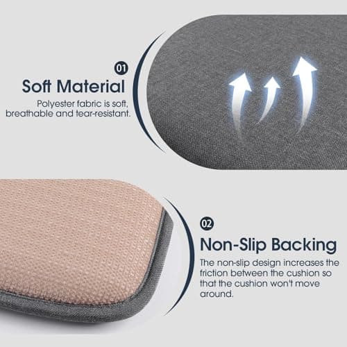 TushGuard Chair Cushions for Dining Chairs Set of 4, Soft Seat Cushions for Kitchen Chairs, Non-Slip Bottom with Ties, Comfortable Everyday Chair Pads, Grey
