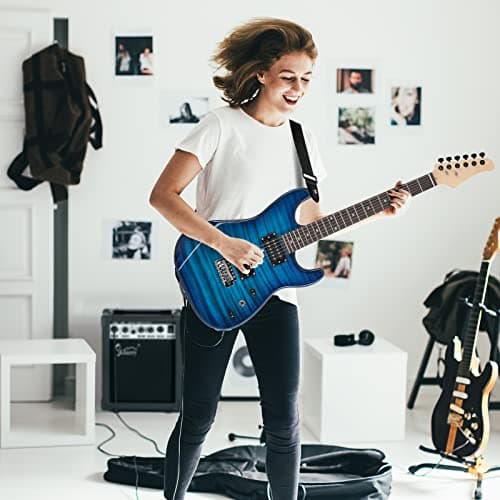 Ktaxon Electric Guitar Kit, 39 Inch H-H Pickups Beginner Electric Guitar Set with 20W Amplifier, Bag, Strap, Cable, Accessories for Adults & Teens (Tiger Blue)