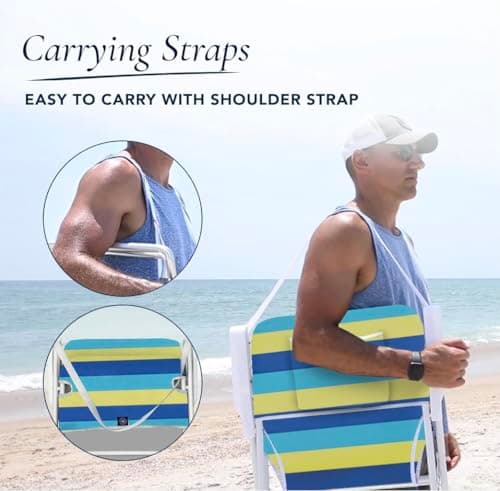 CARIBBEAN JOE Folding Beach Chair, 1 Position Lightweight and Portable Foldable Outdoor Camping Accessories with Carry Strap (Bold Stripe, 200lbs Capacity)