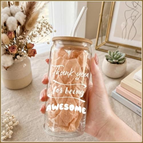 Appreciation Gifts for Team, Employees, Coworkers, Staff, Teacher, Nurse, 20oz Glass Cups with Straws and Lids, Mixed 12 Set Employee Appreciation Gifts, Inspirational Thank You Gifts for Staff B0GSRCKT29