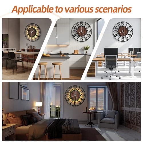 LEIKE Large Wall Clocks with Night Light Battery Operated,Silent Non Ticking,Rustic Modern Big Wood Clock for Living Room, Bedroom,Kitchen,Farmhouse,Office,Home Decor-20 Inch(Black-Arabic Number)