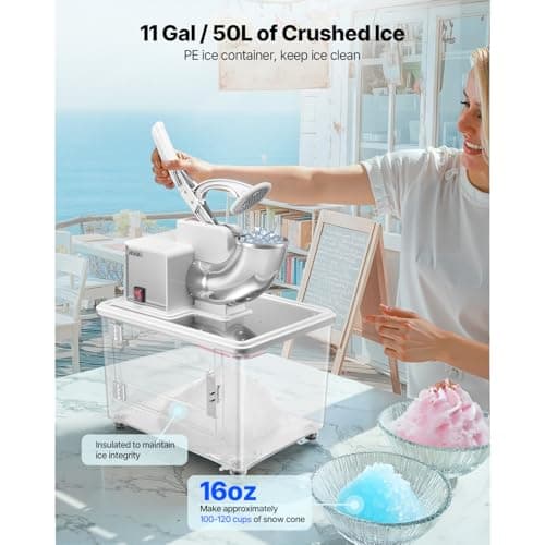 VEVOR 110V Commercial Ice Crusher 661LBS/H, ETL Approved 300W Electric Snow Cone Machine with Dual Blades, Stainless Steel Shaved Ice Machine with Safety On/Off Switch for Family, Restaurants, Bars