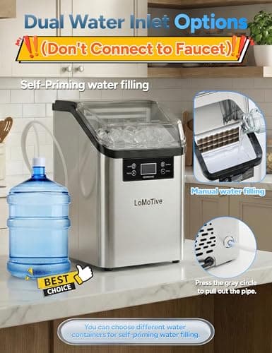 Countertop Ice Maker, 45Lbs/Day Clear Ice Cube Maker with Self-Priming Water Supply, 24 Cubes Ready in 13 Mins, 6 Ice Thickness Levels, Stainless Steel Ice Maker Machine for Home Kitchen Office Bar