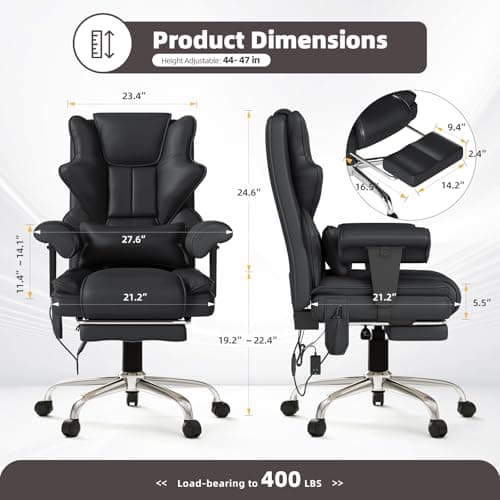 7-Point Massage Office Chair,Heated Desk Manageral Chair,Ergonomic Executive Chair with Footrest,Adjustable Armrest，Computer Chair for Offices, Study Areas, Gaming Spaces,Black
