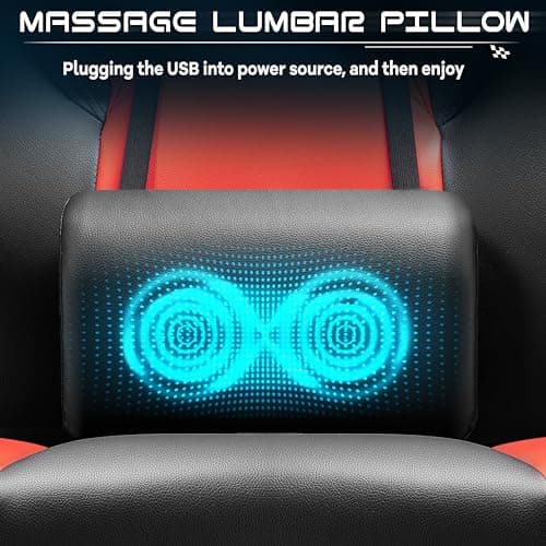 Gaming Chair with Footrest, Video Game Chair for Adults, Big and Tall Computer Chair with Massage Lumbar Support 330lb Weight Capacity, Ergonomic Adjustable Height and 360° Swivel Seat (Red)