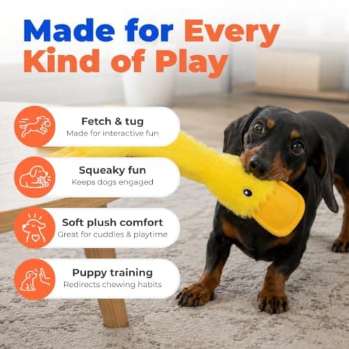Best Pet Supplies Crinkle Dog Toy for Small, Medium, and Large Breeds, Cute No Stuffing Duck with Soft Squeaker, Fun for Indoor Puppies and Senior Pups, Plush No Mess Chew and Play - Yellow