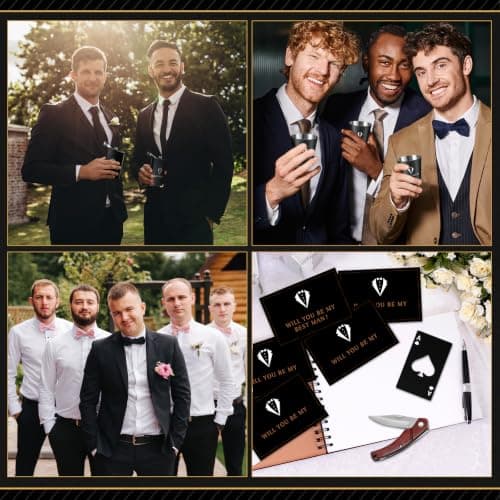 Complete Groomsmen Proposal Gift Set for Wedding with Flasks Shot Glasses Toiletry Bags Sunglasses Gift Cards and Bags Rigibright 70 Pcs Groomsmen Gifts Set of 7 for Wedding Best Man Gift B0DNW32F5Z