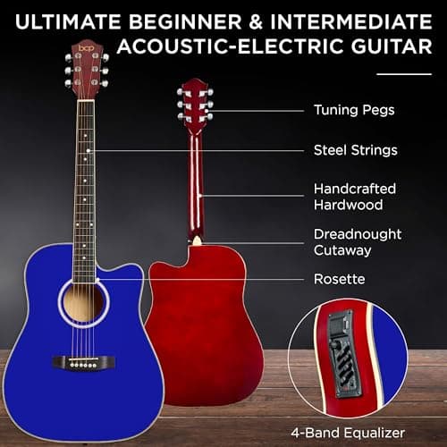 Best Choice Products Beginner Acoustic Electric Guitar Starter Set w/ 41in, All Wood Cutaway Design, Gig Bag, Strap, Picks - Dark Blue