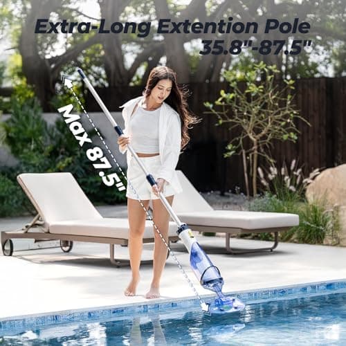 Pool Vacuum for Above Ground Pool, JESIMAIK 18.5 GPM Powerful Suction Handheld Pool Vacuum, 60min Runtime,Telescopic Pole Cordless Pool Vacuum for Above/Inground Pool, Spas, Hot Tubs Cleaning