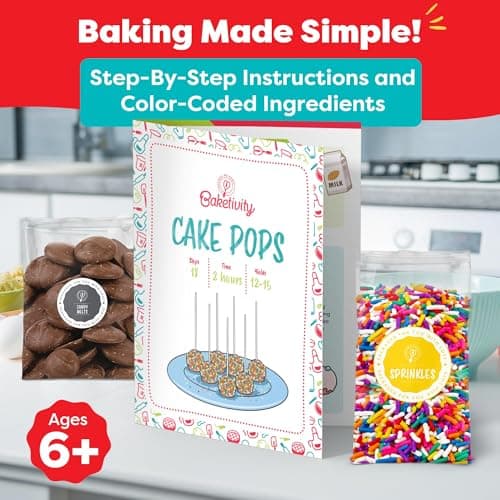 Bake 10–12 Treats with Decorating Supplies, Activity Book, and Simple Recipe Gift Idea for Boys and Girls Ages 4-12 Baketivity DIY Cake Pop Kids Baking Kit with Pre-Measured Ingredients B01L5XL49G