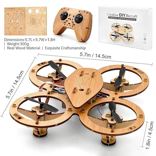 DIY Wooden Drone Model Kit,DIY Wooden RC DroneKit,WoodenBuilding Blocks Flying Toys Assembled Kit,Remote Control Aircraft Training RC DroneQuadcopter,Beginner-Friendly Mini Drone