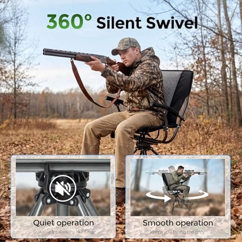 ALPHA CAMP Folding Hunting Chair Waterproof Swivel Hunting Blinds Chair 360 Degree Silent Hunting Seat with Adjustable 4 Legs Height and Armrests 330LBS Capacity for Hunting Camping