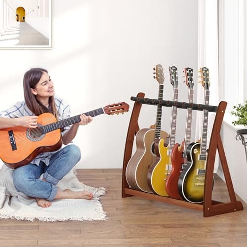 Wisuce Essentials Guitar Stand Rack, Multi-Guitar Display Rack Adjustable Bamboo Guitars Holder Electric Guitar Stands Floor Storage for Bass Acoustic, Home Studio, Band Stage