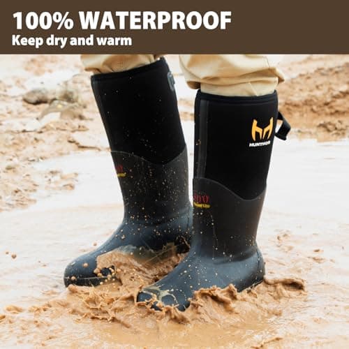 Rubber Work Boots with 800g Insulation, Puncture-Proof Steel Toe & Shank, Waterproof and Insulated 6mm Neoprene Hunting Boots for Farming, Construction, Fishing, and Manufacturing (Size 6-14)