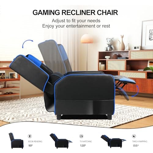 GTPLAYER Gaming Recliner Chair for Living Room Racing Style Single PU Leather Gaming Sofa for Adults Modern Game Recliners Ergonomic Comfortable Home Theater Seating, Blue
