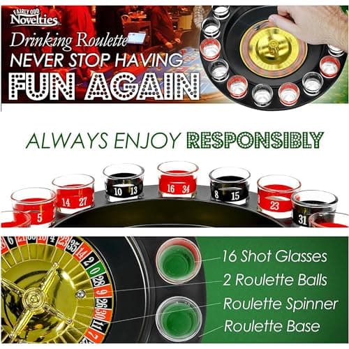 Shot Glass Roulette Drinking Game – 16-Piece Red/Black Set with 2 Metal Balls, Fun Adult Party Game for White Elephant, Game Nights, and Gifts B001JSX7KW