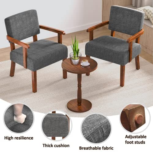 FAGAGA Accent Chair Set of 2 with Table, Living Room Chairs with Soft Seat and Armrests for Living Room Bedroom Reading Room Waiting Room, Grey (AC01)
